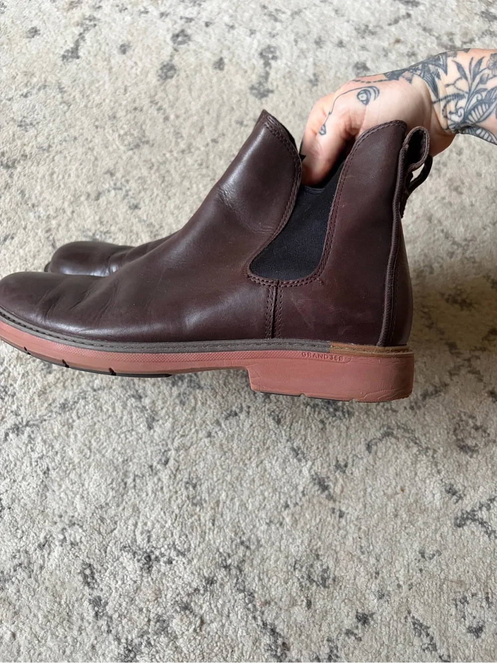 Cole Haan Men’s Grand 360 Boots in Dark Brown with Red-Brown Sole Size 9 1/2